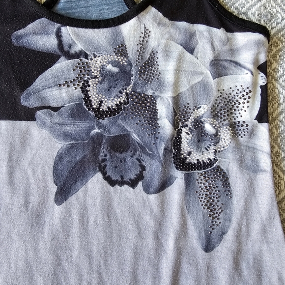 Express Flowery Silver Mini Dress w/ Blue Trim, Rhinestone Detailing and Stripes - Picture 4 of 16